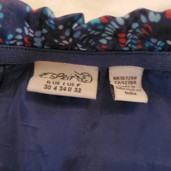 Vintage Esprit Blue Geometric Print Cinch Waist Dress - Size 0 - Picture 9 of 9